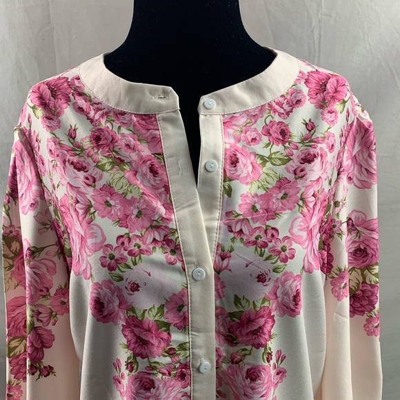 Pink Floral Print Button Front Blouse - Picture 7 of 9